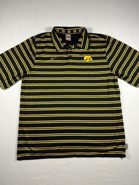 Nike Men’s Black & Yellow Striped Polo with Iowa Logo